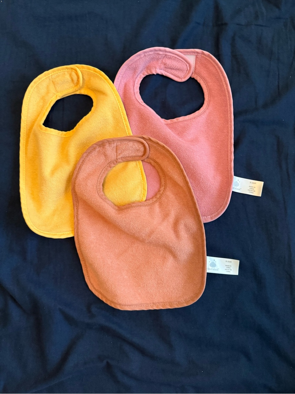 cloud island Cotton Terry Bibs in Yellow, Pink, Rust - Set of 3